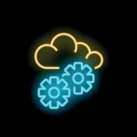 Neon cloud computing icon showing gears working together vector