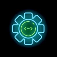 Neon icon of automation process with gear and arrows on black background vector