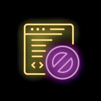 Neon icon of webpage being blocked showing canceled internet site vector