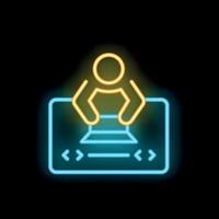 Neon sign icon of a person putting a paper in a ballot box vector
