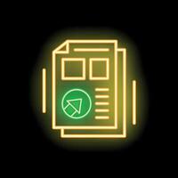 Neon icon of documents with upload symbol representing data transfer process vector