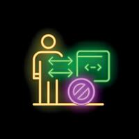 Programmer facing website development problem with access denied sign neon style icon vector