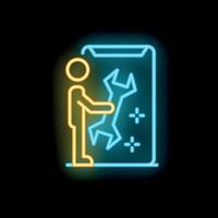 Technician fixing smartphone with wrench neon signboard on black background vector