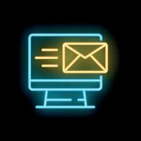 Neon sign of computer displaying email notification icon vector