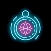 Neon compass icon glowing on dark background vector