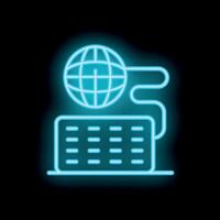Neon blue icon of computer keyboard connecting to globe symbolizing internet access vector