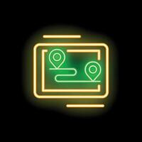 Neon icon of gps navigator showing route with pin pointer on screen vector