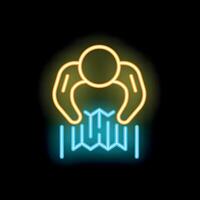 Neon sign of hands holding a map for navigation app or website vector