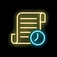 Neon icon of a clock showing deadline for document preparation vector