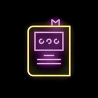 Neon sign representing a book with bookmark on a black background vector