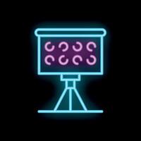 Neon flipchart with growing chart icon on black background vector