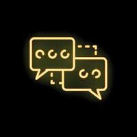 Neon yellow chat bubbles exchanging messages on black background vector