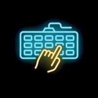 Neon sign of hand typing on keyboard vector
