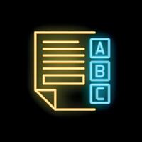 Neon icon of document page with alphabet representing online education vector