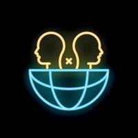Neon icon of two people separated with an x on a world globe background vector