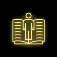Neon icon of a person standing within a book representing education and knowledge vector