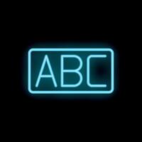 Blue neon sign showing letters abc on black background vector