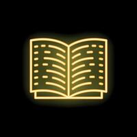 Neon open book glowing on black background vector