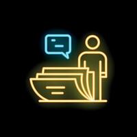 Businessman managing files and communication in neon style vector