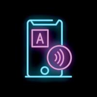 Neon icon of smartphone sending audio message with soundwave symbol vector