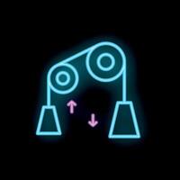 Neon icon of a pulley system lifting weights vector