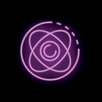 Neon atom icon glowing on dark background vector