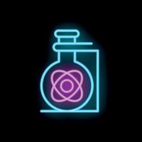Neon sign of beaker with atom symbol representing chemistry vector