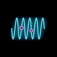 Neon sinusoid showing sound wave propagation with two points highlighted in pink vector
