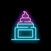 Neon cosmetic cream icon glowing on dark background vector