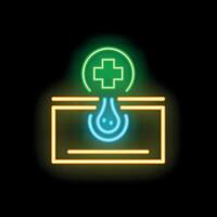 Neon sign representing health insurance with cross and drop icon vector