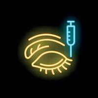 Neon syringe injecting eyeball icon representing ocular treatment vector