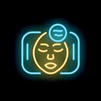 Neon icon of face recognition system scanning woman face vector
