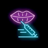 Neon syringe injecting lips for cosmetic enhancement procedure vector