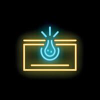 Blue neon idea light bulb over document icon on black background vector