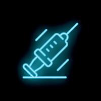 Blue neon syringe injecting on dark background vector