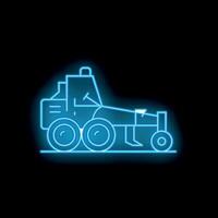 Blue neon sign showing a road grader leveling ground for construction vector