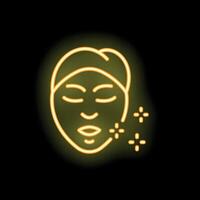 Neon sign representing woman receiving facial treatment with sparkles around face vector