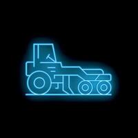 Glowing neon line icon of a road roller working at night vector