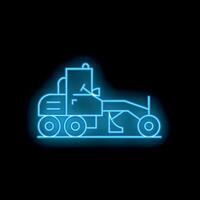 Blue neon grader leveling ground construction icon vector