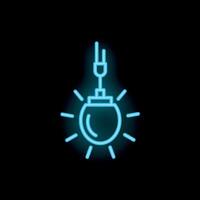 Blue neon icon of a round lightbulb shining on black background vector