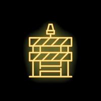 Neon style icon of roadblock with signal lamp glowing on dark background vector