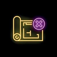 Neon sign showing cross mark on a blueprint vector