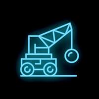 Neon style icon of wrecking ball crane for construction demolition vector