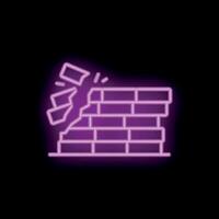 Neon sign of a wall breaking on black background vector