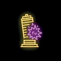 Neon sign showing earthquake hitting building with cracks vector