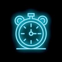 Neon sign of alarm clock showing time on black background vector