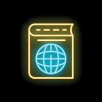 Neon icon of book showing global connectivity vector