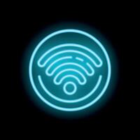 Bright neon sign showing wifi symbol on black background vector