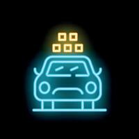 Neon sign of autonomous self driving driverless car on black background vector