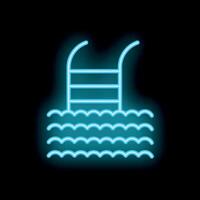 Neon icon of swimming pool ladder emerging from wavy water vector